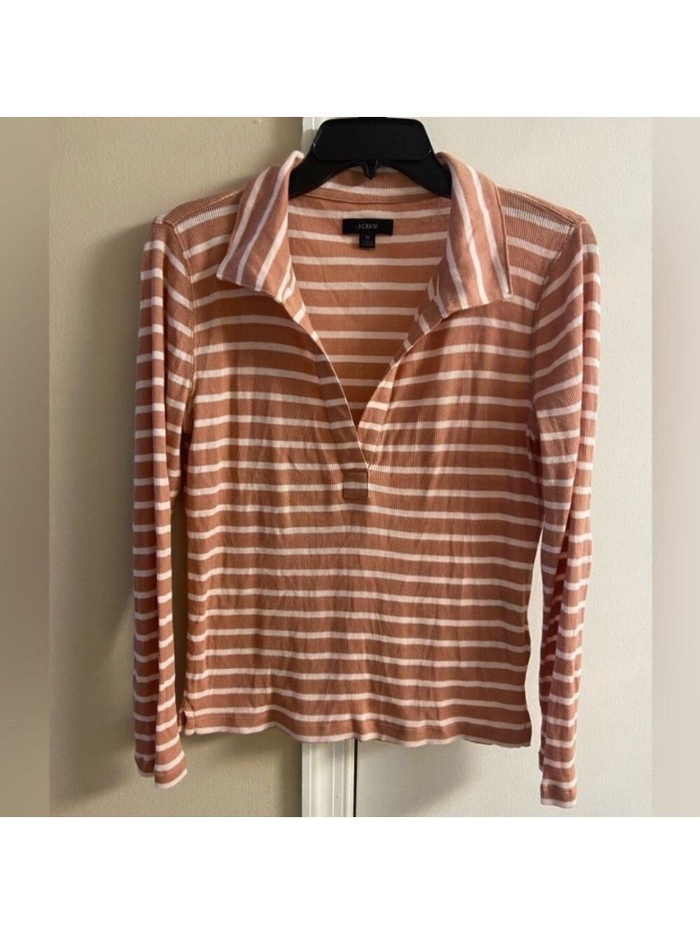 J. Crew Peach and White Striped Long Sleeve Top medium
